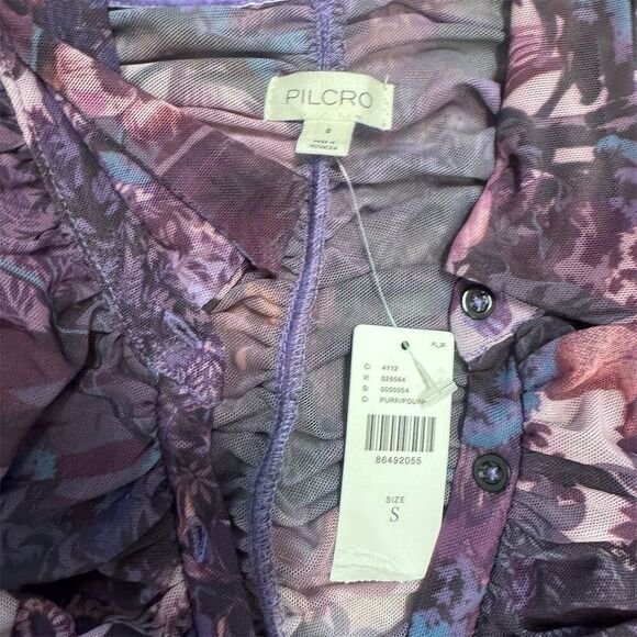 NWT Pilcro Anthropologie Women's Purple Collared Mesh Blouse Size S - Picture 5 of 5